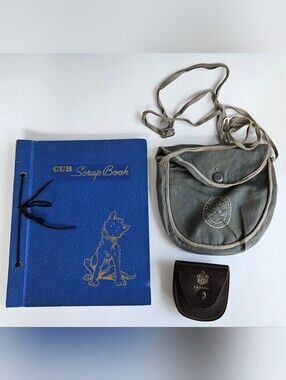 Cub Scout Blank Scrapbook Boy Scouts Leather Snap Belt & Canvas Pouch Haversack